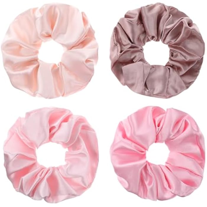 Aphumedc 4 Pcs Large Size Solid Scrunchies, 4.3 Inch Satin Silk Hair Scrunchies, Light Pink Elastic Hair Ties for Women and Girls, Hair Accessories for Different Hairstyles and Occasions - Image 1
